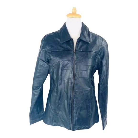 Cellini Jackets & Blazers - Cellini Leather Jacket Mosaic Black Patch Zip up Coat Womens Size Medium Black